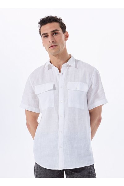 White Men's Basic 100% Linen Shirt F5Sm-Gml 2765