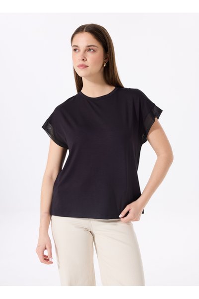 Black Women's Crew Neck Loose Fit T-Shirt F5Sl-Tst0087