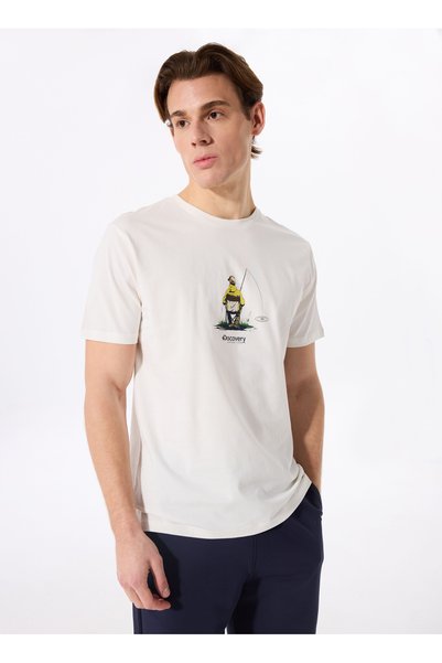 D5Sm-Tst3736 Off-White Crew Neck Relaxed Fit Printed Men's T-Shirt