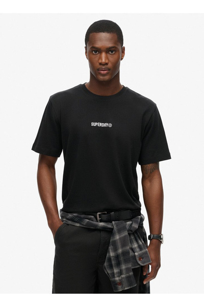Crew Neck Black Men's T-Shirt M1012028A02A_Micro Logo Graphic Loo