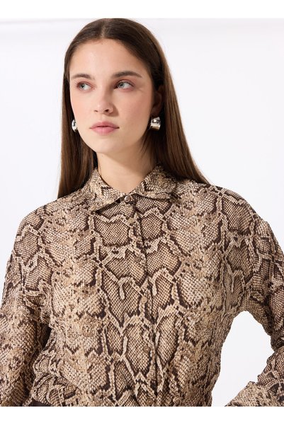 Loose Fit Shirt Collar Patterned Multicolor Women's Shirt F5Sl-Gml0039