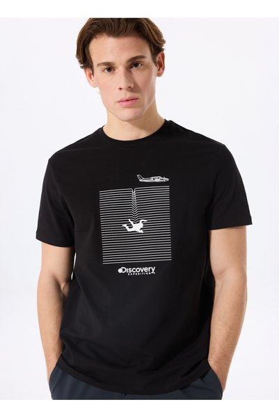 D5Sm-Tst3771 Black Crew Neck Relaxed Fit Printed T-Shirt