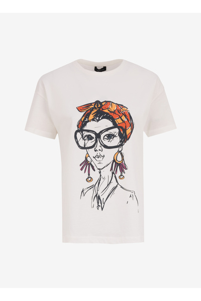 Crew Neck Printed Off-White Women's T-Shirt F5Sl-Tst0282