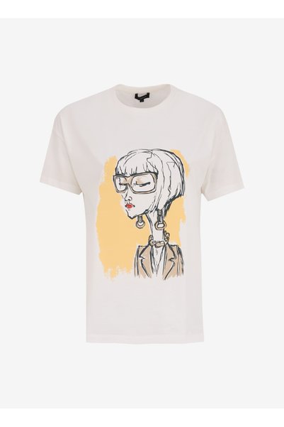 Crew Neck Printed Off-White Women's T-Shirt F5Sl-Tst0281