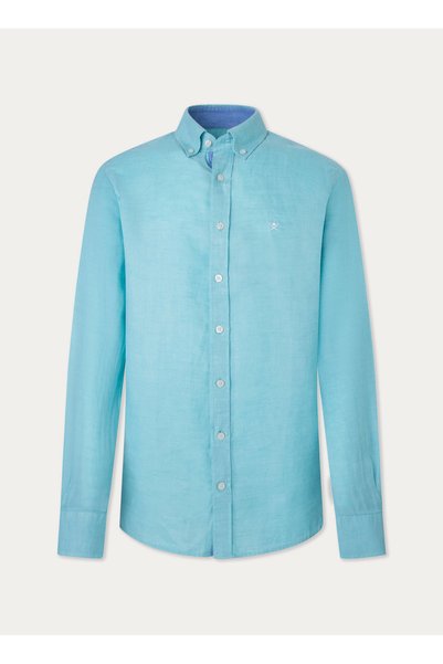 Slim Fit Shirt Collar Turquoise Men's Shirt Hm309839