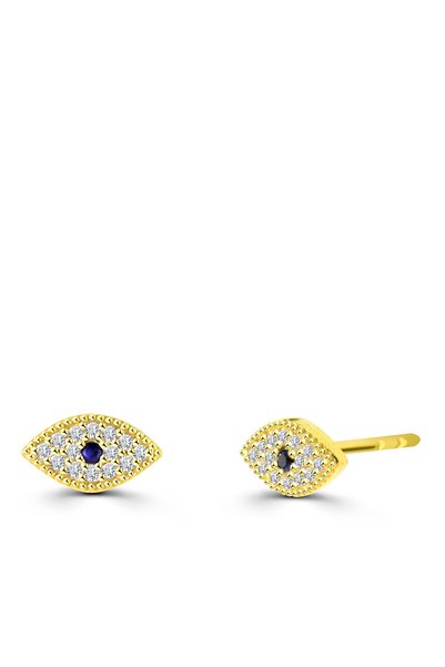 14K Gold Plated Evil Eye Earrings over Sterling Silver