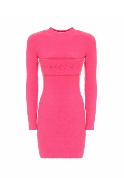 Round Neck Embossed Fuchsia Standard Women's Dress 77CBOH02