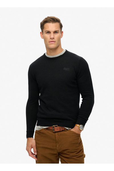 Crew Neck Regular Black Men's Sweater M6110641A02A_Essential Slim Fit Cre