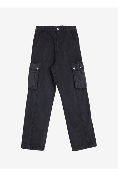 Jeans Straight Leg Black Men's Cargo Trousers 245D1002_KLJ MIX MATERIAL UTILITY P