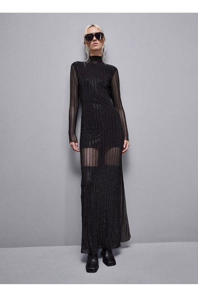 Round Neck Black Long Women's Dress 8A1388