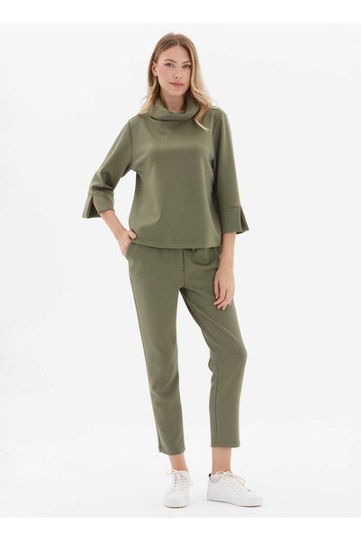 Khaki Color Regular Waist Women's Trousers - 24Ksl5305