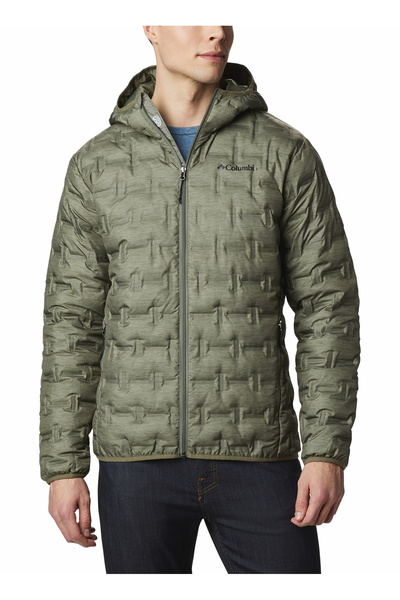 Green Men's Hooded Collar Patterned Puffer Coat 1875892397397