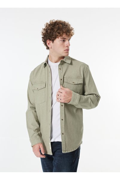 Relaxed Beige Men's Denim Shirt M4Wm-Gml-1824
