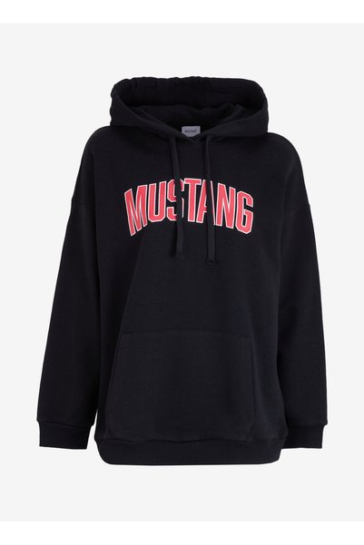 Hooded Collar Printed Black Women's Sweatshirt M4Wl-Swt-1890