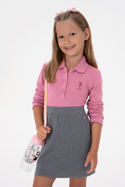 Girl's Pink Polo Neck Basic Sweatshirt 50316836-Vr167