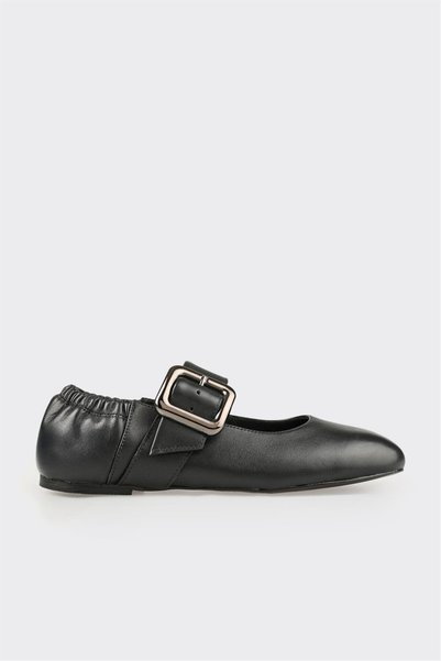 Black Leather Women's Casual Ballet Flats