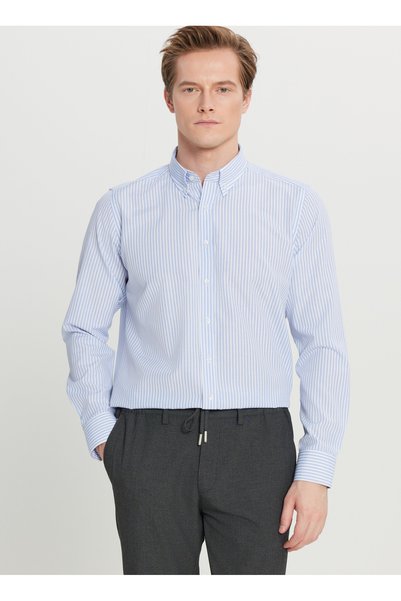 Tailored Fit Button down Collar White - Blue Men's Shirt Ace020261596_Bzm