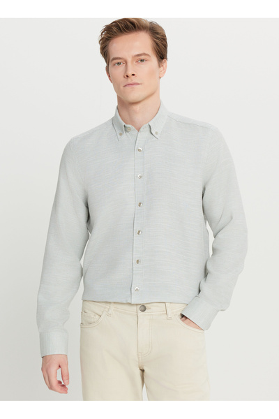 Tailored Fit Buttoned Collar Khaki Men's Shirt Ace020261601_Hak