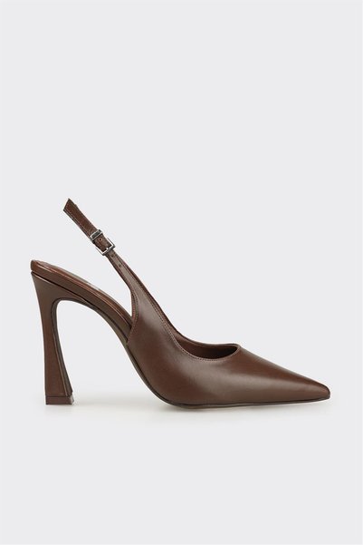 Brown Leather Women's Heeled Shoes