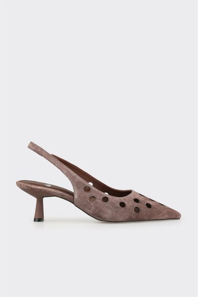 Women's Taupe Color Mink Leather Stiletto Heeled Shoes