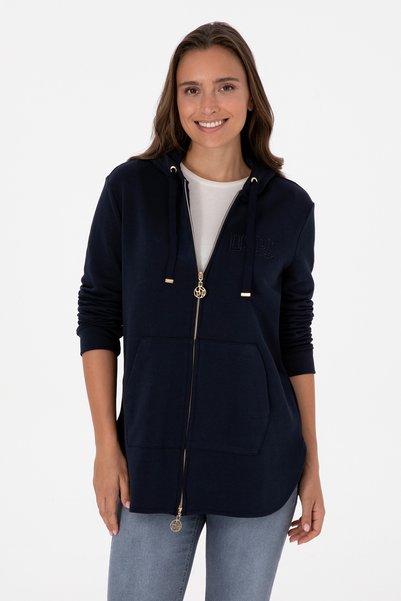 Women's Navy Blue Zippered Hooded Sweatshirt 50307714-Vr033