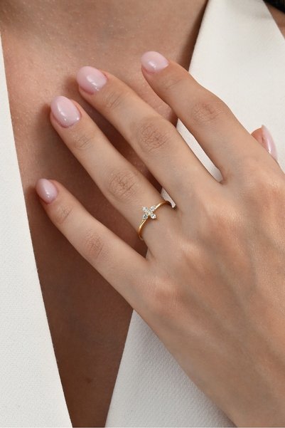 Silver Gold Plated Zircon Stone Tiny Clover Ring