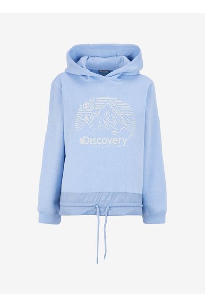 Blue Women's Hooded Collar Relaxed Printed Sweatshirt D4Wl-Swt3050