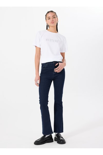 Normal Waist Straight Leg Flare Navy Blue Women's Denim Trousers Georgia Skinny Flared
