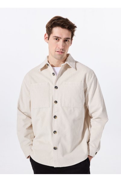 Regular Ecru Corduroy Men's Shirt M4Wm-Gml-1463