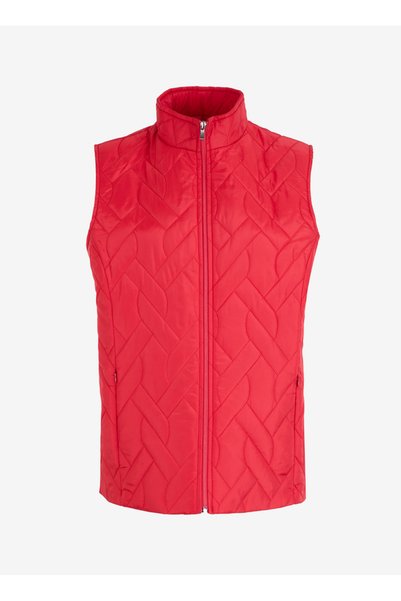 Red Women's Vertical Regular Plain Vest 24Ksl2044-Bb
