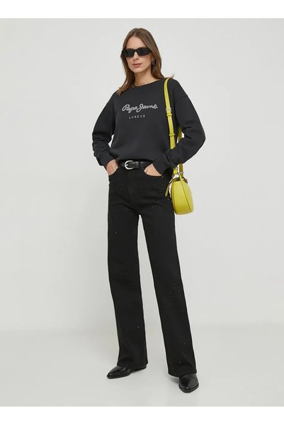 Round Neck Printed Black Women's Sweatshirt Pl 581402