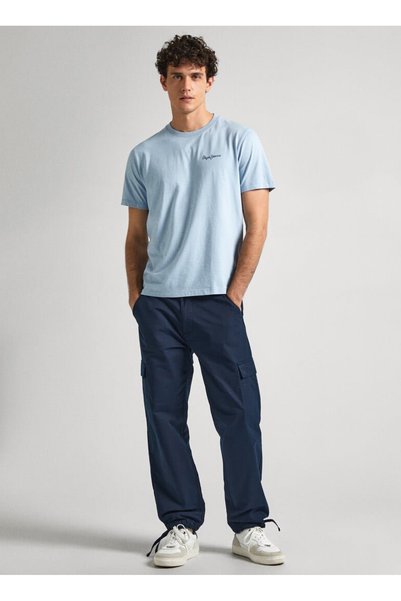 Crew Neck Printed Dark Blue Men's T-Shirt Pm509367 511 Single Clifford