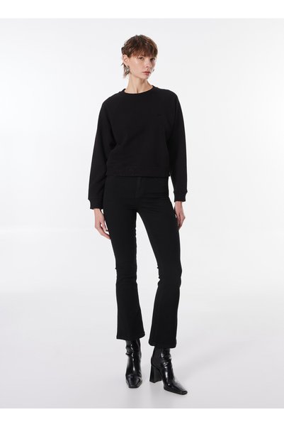 Regular Waist Straight Leg Flare Black Women's Denim Pants Georgia Skinny Flared