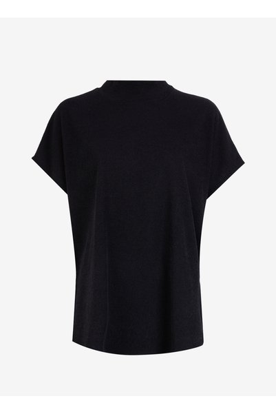 Turtleneck Plain Black Women's Blouse 24Ksl8955