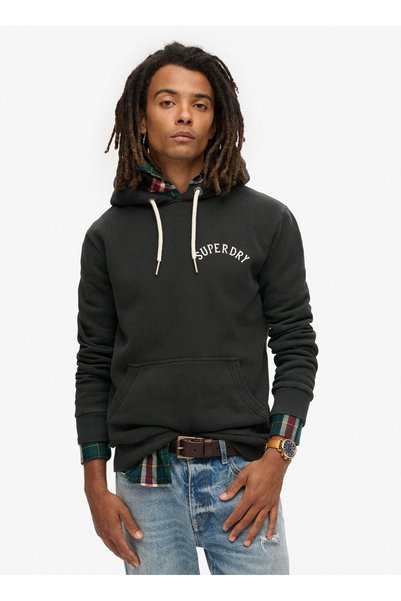 Hooded Collar Black Sweatshirt M2013689A02A_Tattoo Graphic Hoodie