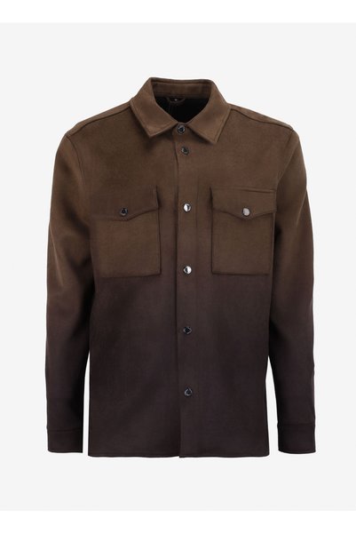Khaki Men's Shirt Basic Fit Shirt Jacket F4Wm-Gml 2093