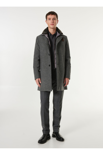 Grey Melange Men's Wool Blend Coat FC4WM-PLT 2953