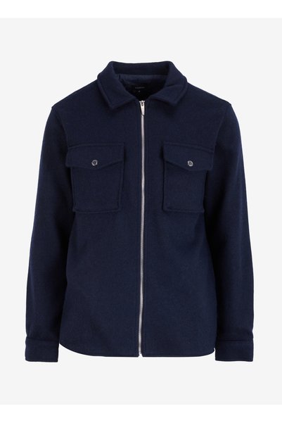 Navy Blue Men's Wool Blended Shirt Jacket F4Wm-Gml 2126