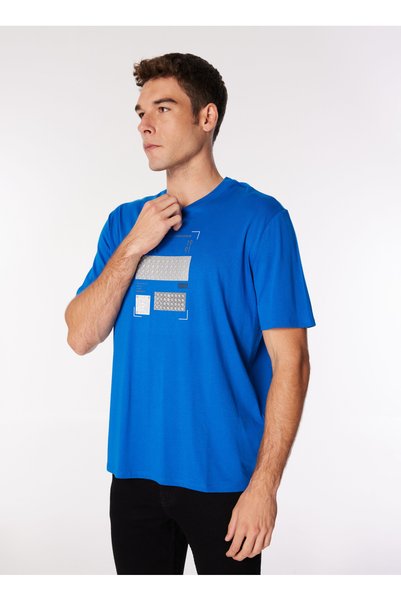 Crew Neck Printed Cobalt Blue Men's T-Shirt 6Dztjs Zja5Z 15Ds