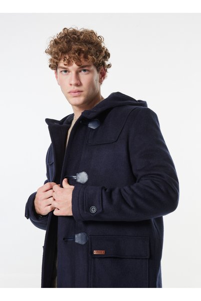 Navy Blue Men's Hooded Standard Coat J4WM-KBN7325