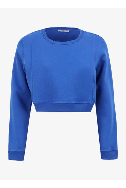 Crew Neck Plain Cobalt Blue Women's Sweatshirt Pbf4Wl-Swt5635