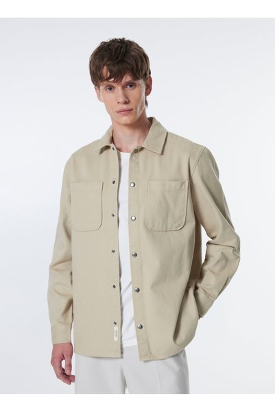Normal Beige Plain Men's Shirt M4Wm-Gml-1847