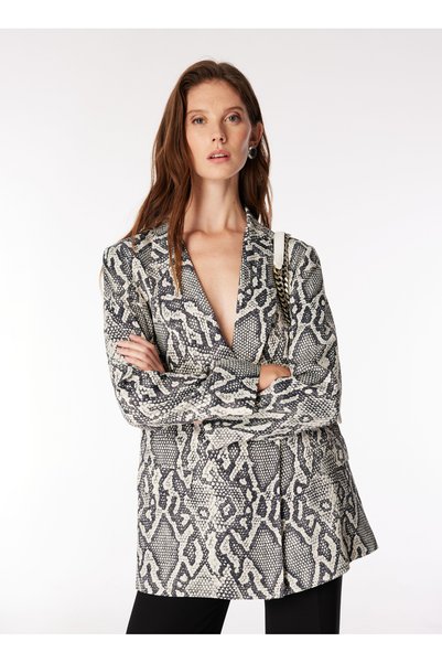 Multi-Colored Women's Double-Breasted Patterned Blazer F4Wl-Ckt0327