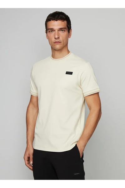 Crew Neck Beige Men's T-Shirt Hm500782