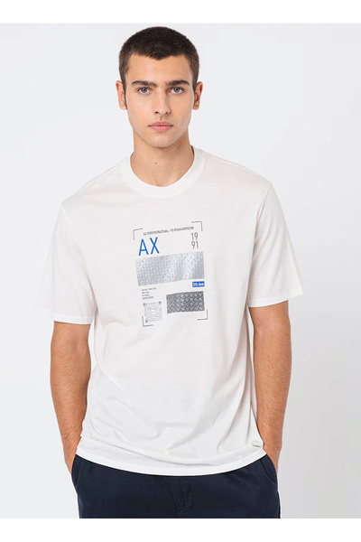 Crew Neck Printed Ecru Men's T-Shirt 6DZTJS ZJA5Z 1116