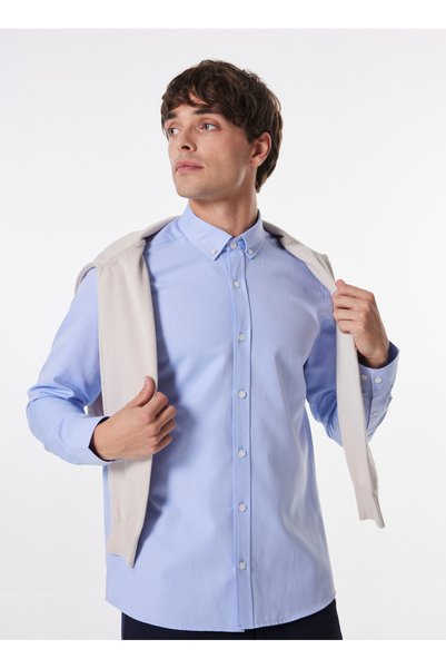 Lemon Basic Buttoned Collar Plain Blue Men's Shirt Mml4Wm-Gml9514