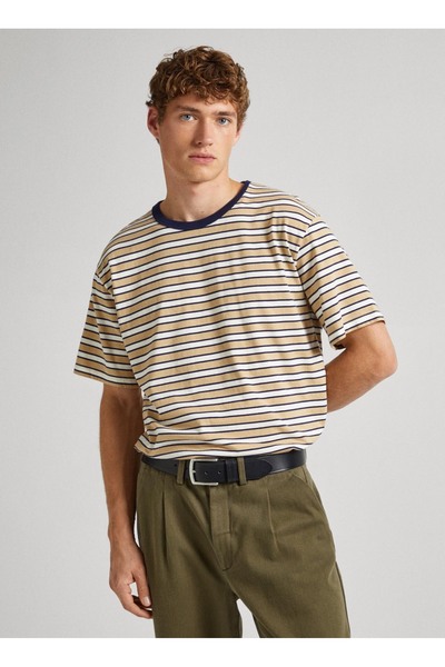 Crew Neck Striped Ecru Men's T-Shirt Pm509393 803 Callixto