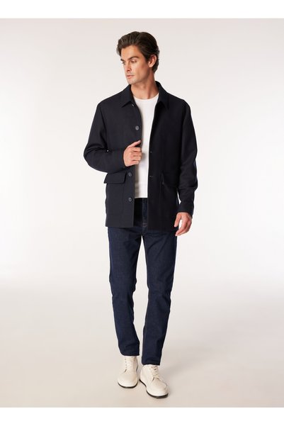 Navy Blue Men's Wool Blend Jacket F4Wm-Ckt 2491