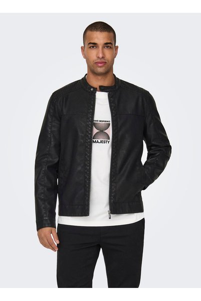 Black Men's Jacket Onsmike Pu Racer Jacket Otw Noos