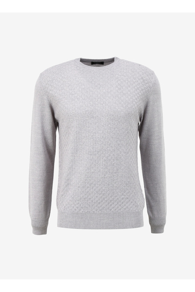 Crew Neck Slim Fit Gray Men's Sweater Wm01_Zmg5